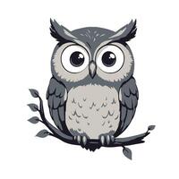 Cute Owl on Branch Illustration Sticker with Large Eyes and Feathery Texture vector