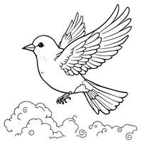 A Peaceful Bird Flying Through the Clouds Illustration for a Calming Coloring Page Activity vector