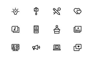 Creative Blogging Icons pack set. Outline and Filled Designs for Blogs, Websites, and Social Media Content vector
