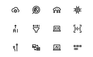AI and Networking Icons bundle. High-Quality Illustrations for Machine Learning, Cloud Networking, Data Security, and UI-UX Design Solutions vector
