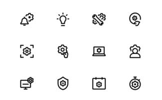 Settings Icon Pack bundle. Scalable Graphics for Adjustment, Optimization, and Fine-Tuning of Applications and Systems vector