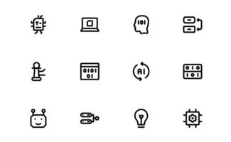 AI and Networking professional Icons. High-Quality Illustrations for Machine Learning, Cloud Networking, Data Security, and UI-UX Design Solutions vector