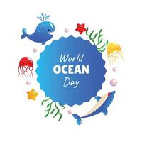World ocean day with sealife vector