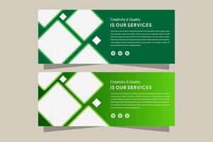 collection of horizontal layout modern poster design template. Abstract green gradient banner background. Square shape for photo place. vector