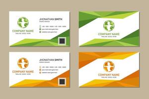 collection of green and yellow polygonal business card template with horizontal layout design vector