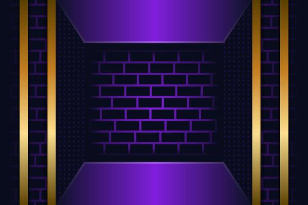 modern geometric background with purple and gold as basic colors in the layout. The brick pattern on side and center. horizontal layout illustration design