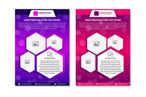 Abstract technology cover with hexagon elements. High tech brochure design concept. Futuristic business layout. Digital poster templates. gradient purple and pink colors. hexagon space for photo vector