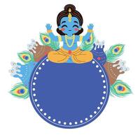 frame with feathers and pots and krishna vector