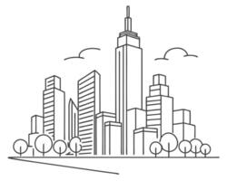 Cityscape outline illustration with skyscrapers and trees simple and modern design vector