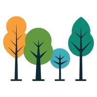 Minimalist forest illustration with colorful trees on white background style vector