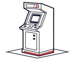 Simple retro arcade machine illustration with red and blue outlines on a white background vector