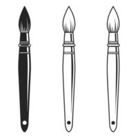 Three paintbrushes in monochrome illustration various designs graphic arts and painting tools vector