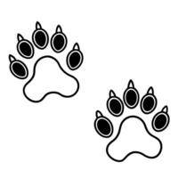 Two paw prints of a bear illustrated in a simple black and white linear design. vector