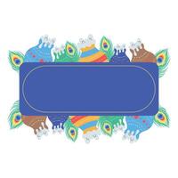 frame with feathers and pots cartoon vector