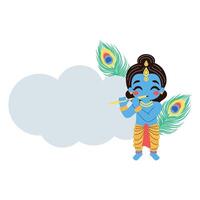 frame with feathers and krishna cartoon vector