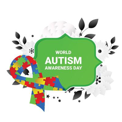 world autism awareness day frame with ribbon