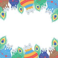 frame with feathers and pots border vector