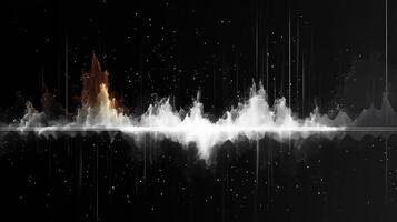 This artwork illustrates dynamic sound waves in a dark setting, showcasing the interaction of voice and control through vibrant graphical elements, capturing the essence of audio experiences. photo