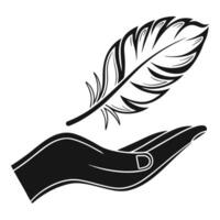 Hand holding feather black and white symbolic connection design element simplicity and elegance vector