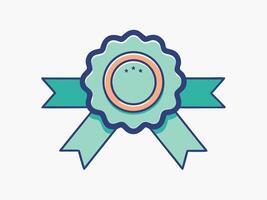 graphic depicting a turquoise rosette with ribbons against white background achievement icon vector