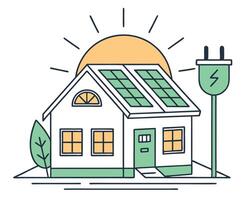 Sustainable eco-friendly house with solar panels generating clean energy and electricity vector