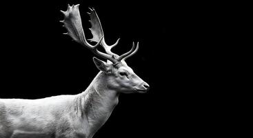 A white deer with large antlers on a black background photo