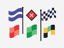Set of colorful flag icons representing different signals and symbols in a minimalist style vector