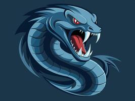 Fierce cartoon cobra snake illustration with open mouth and sharp teeth vector
