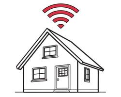 Illustration of a house symbolizing smart home technology and wireless internet connectivity vector
