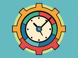 Abstract illustration featuring a colorful clock design integrated with gear elements and time management concepts. vector