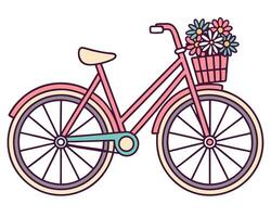 Pink bicycle with a basket of flowers design on isolated white background perfect for spring vector