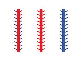 Three minimalist baseball stitching designs in red and blue colors isolated vector
