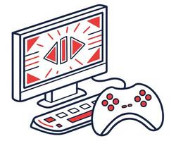 game console and controller on white background vector