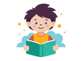 Happy cartoon boy smiling while reading a book educational learning concept isolated on white background vector