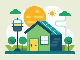 Modern illustration of a house with trees sun and environmental friendly features depicted in style vector