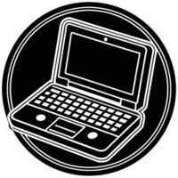 Simple black and white illustration of a laptop computer inside a circular frame design vector
