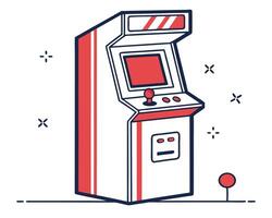Illustrated retro arcade game machine in style with red and white colors vector