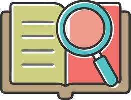Open book with magnifying glass searching for information in educational illustration vector