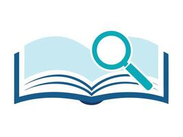 Open book with magnifying glass illustrating the concept of knowledge search and exploration. vector