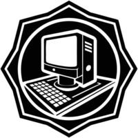 Stylized black and white computer illustration inside a geometric decorative emblem design vector