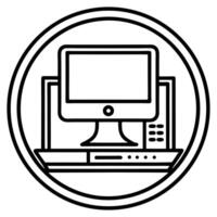 Minimalist computer icon within a circle illustrating modern technology and digital communication vector