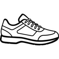 Simple black and white outline illustration of a modern athletic running shoe. vector