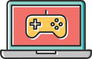 Laptop computer displaying a game controller illustration with bold and colorful style vector