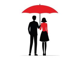 Silhouette of a couple standing together under a red umbrella on a white background vector