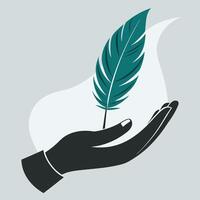 Feather in hand conceptual illustration symbolizing creativity writing and inspiration graphic design vector