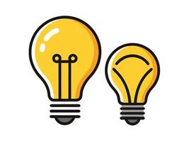 Two illuminated yellow light bulbs representing ideas and creativity against a white background. vector
