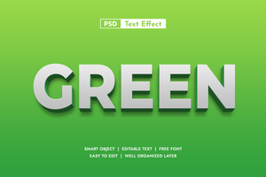 Clean Modern White Green 3D Text Effect. Editable Minimalist Font Style on Bright Green Background for Eco, Nature, and Fresh Concept Designs psd
