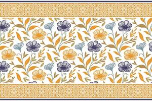 sketch pattern with cotton flower, border rose embroidery design, textile motif for fabric print, trendy wrapping texture drawing, fashion outline vector
