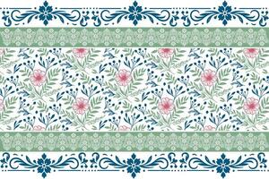 wrapping pattern with border, cotton flower textile sketch, rose floral motif drawing, outline fabric print idea, pillow cover fashion texture vector