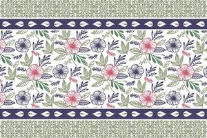 floral motif with rose sketch, cotton border pattern drawing, one line textile fabric print, wrapping texture design idea, trendy outline art vector